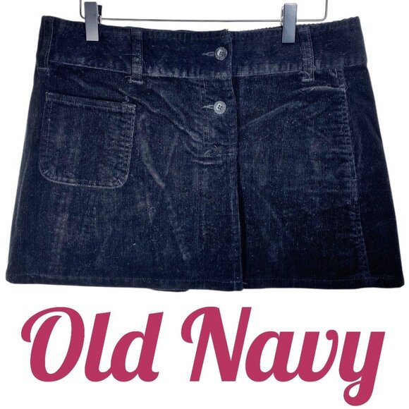 OLD NAVY VINTAGE Y2K STRETCH CORDUROY PLEATED MINI SKIRT BLACK GOTH GRUNGE 6 - Picture 7 of 7